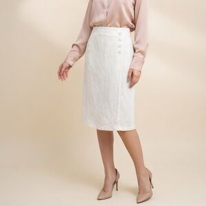 Wallis White Pencil Skirt with Side Button Row Detail Lined SZ 14